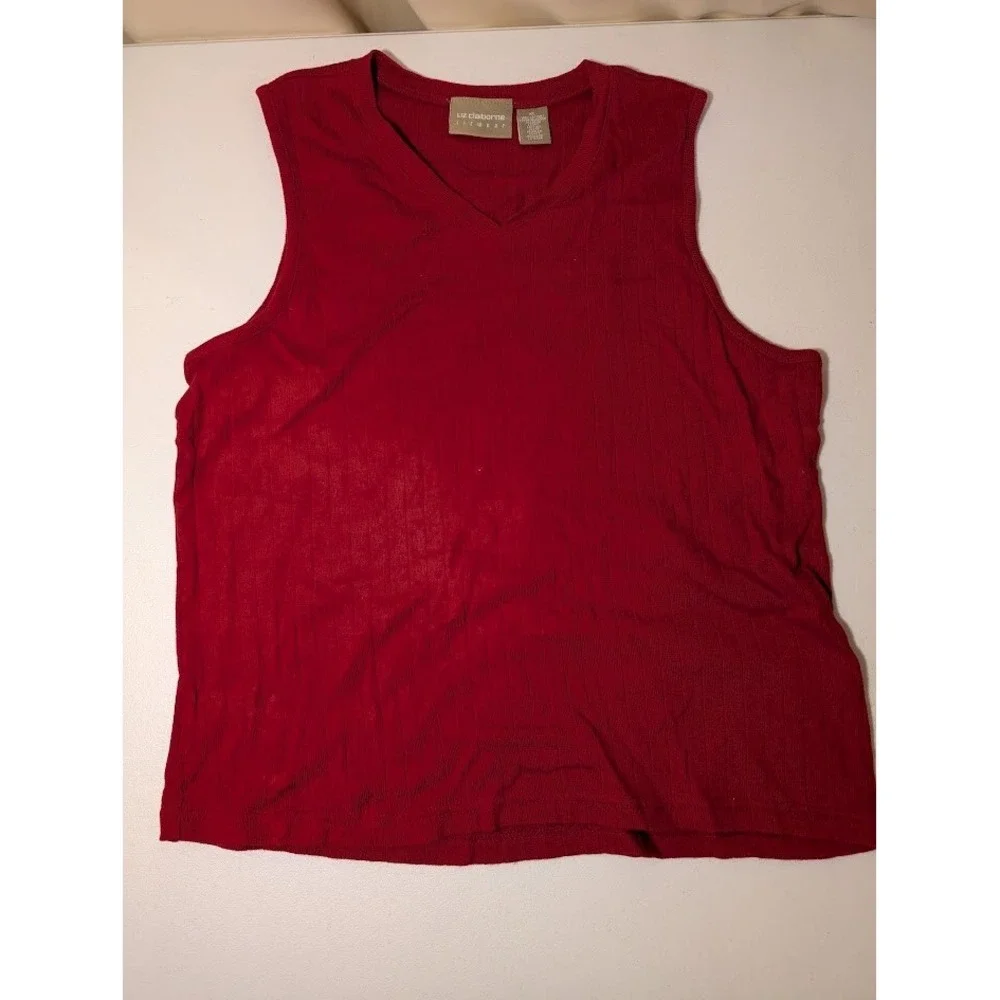 Liz Claiborne Lizwear Women's Sleeveless Top Red Ribbed V-Neck XL Gently Used - Picture 1 of 3